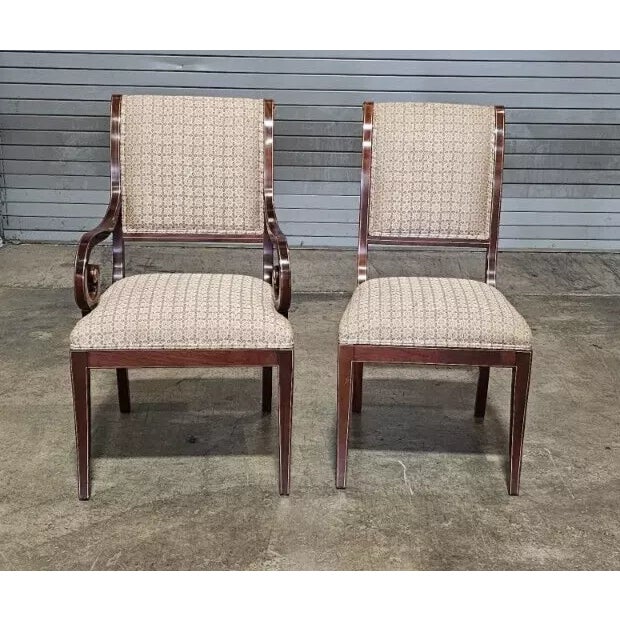 Wood Late 20th Century Set of 6 Kindel Mahogany With Inlays Scroll Back Dining Chairs For Sale - Image 7 of 11