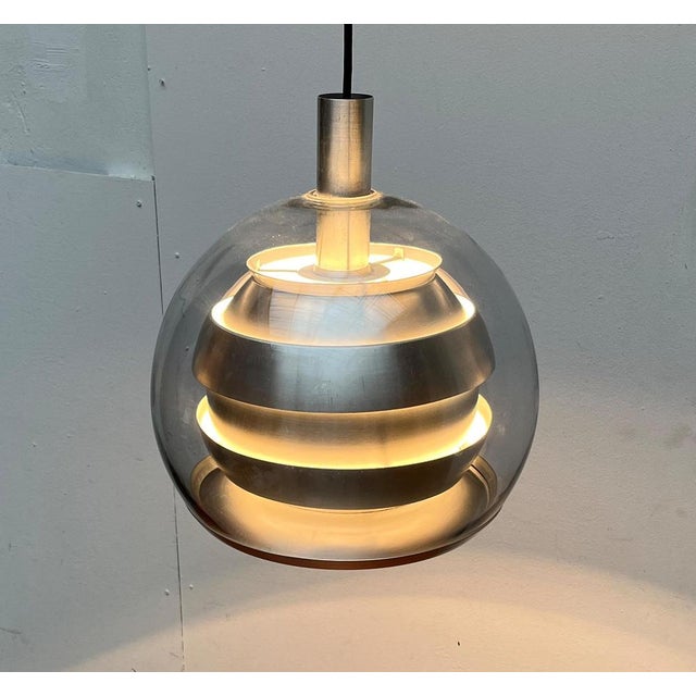 Mid-Century German Space Age Aluminum and Glass Globe Pendant Lamp from Doria, 1960s For Sale - Image 15 of 18