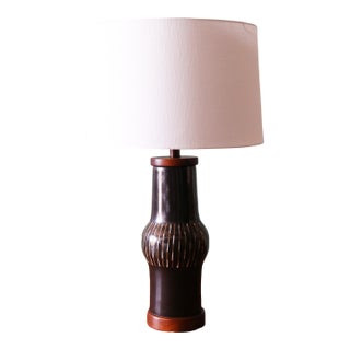 1960s Gordon and Jane Martz M-166 Lamp for Marshall Studios Black With White and Tan Stripes For Sale