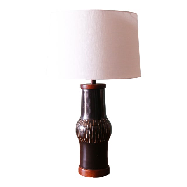 1960s Gordon and Jane Martz M-166 Lamp for Marshall Studios Black With White and Tan Stripes For Sale