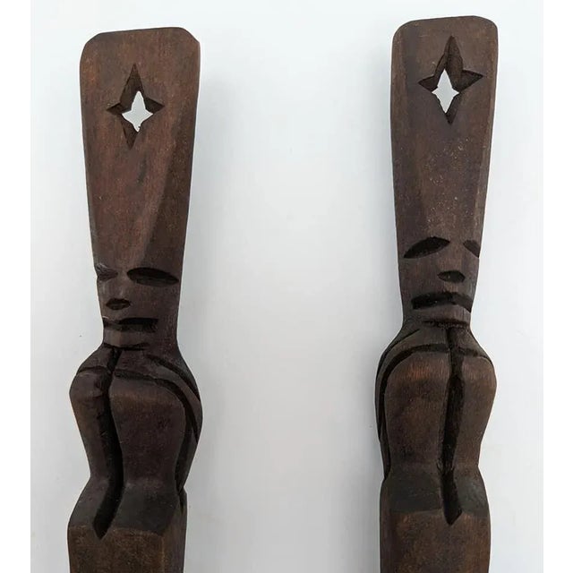Coffee Vintage African Carved Fruitwood Large Scale Fork and Spoon, Set of 2 For Sale - Image 8 of 10
