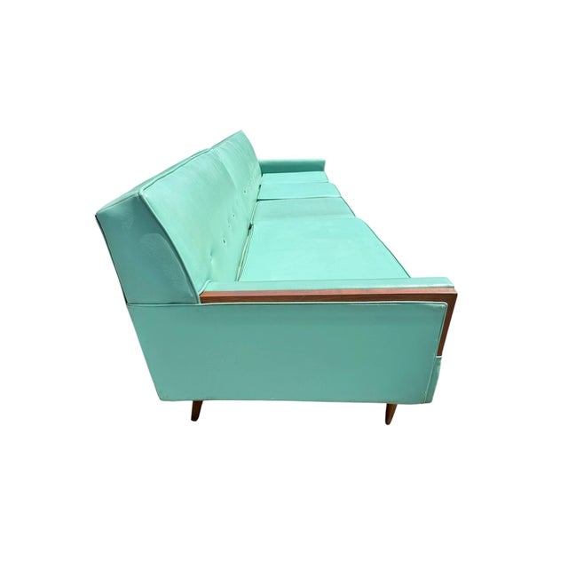 Mid-Century Modern Turquoise & Walnut 2-Piece Sectional Sofa For Sale - Image 4 of 8