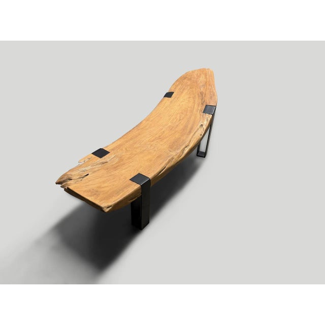 Andrianna Shamaris Impressive Teak Wood and Metal Chaise or Bench For Sale - Image 12 of 18