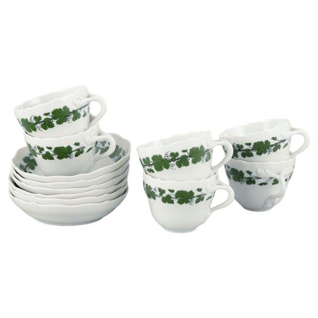 Porcelain Mocha Cups with Saucers in Vine-Leaf Pattern from Meissen, Germany, Set of 12 For Sale - Image 6 of 6