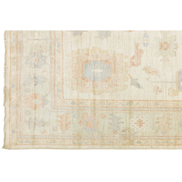 Textile 12x15 Serene Ivory & Pastel Modern Oushak Style Handmade Wool Rug For Sale - Image 7 of 12