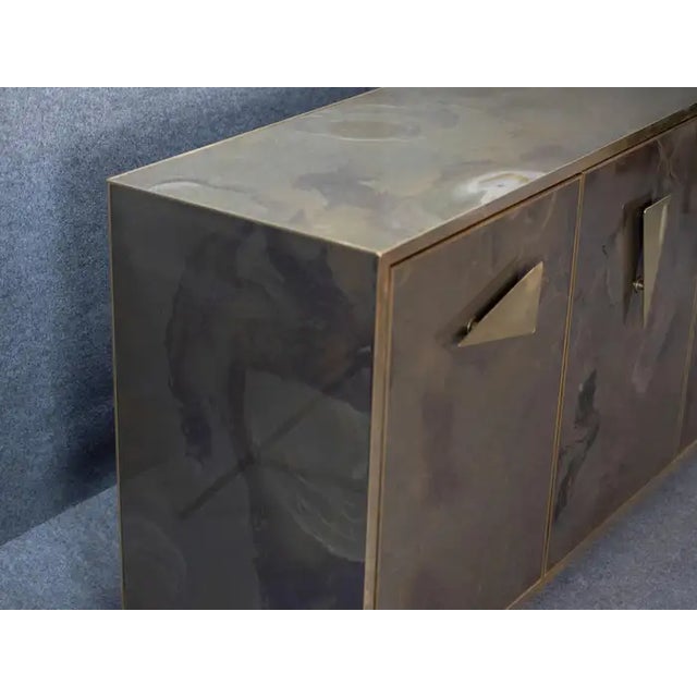 Italian Sideboard Hand-Painted Marble-Effect Glass With 3 Doors For Sale - Image 9 of 11
