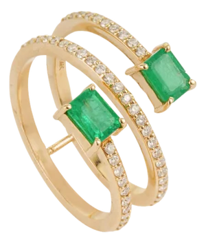 Mid 20th Style Spiral Wrap Emerald Diamond Multi Row Gold 14k Ring Size 5