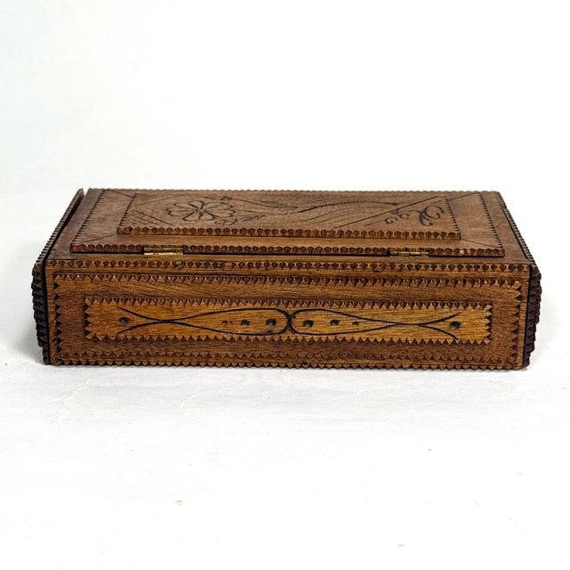 Mid 20th Century Tramp Art Box Folk Carving For Sale - Image 5 of 10