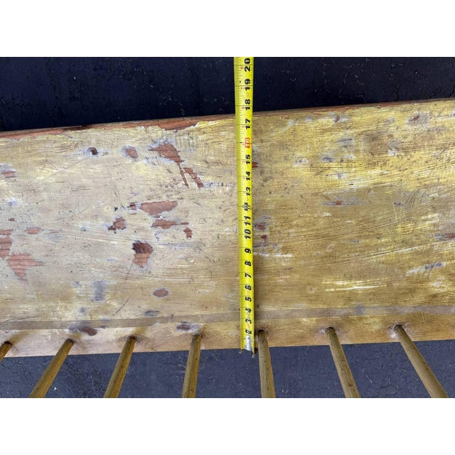Yellow Vintage Early American Primitive Style Yellow Painted Deacon's Bench For Sale - Image 8 of 18
