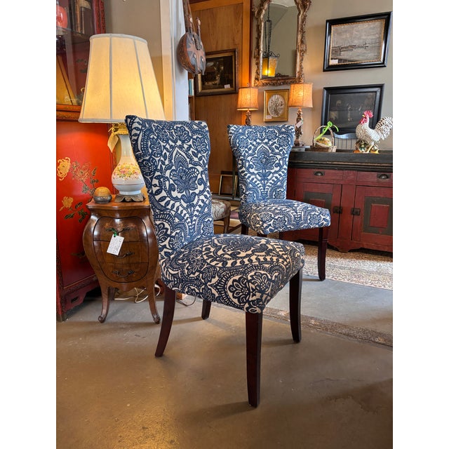 Blue Carmilla Pier 1 Blue Damask Armless Dining Chairs, a Pair For Sale - Image 8 of 8