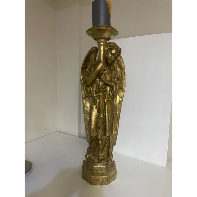 Gold Gold Metal Angel Candlestick - 31" For Sale - Image 8 of 9