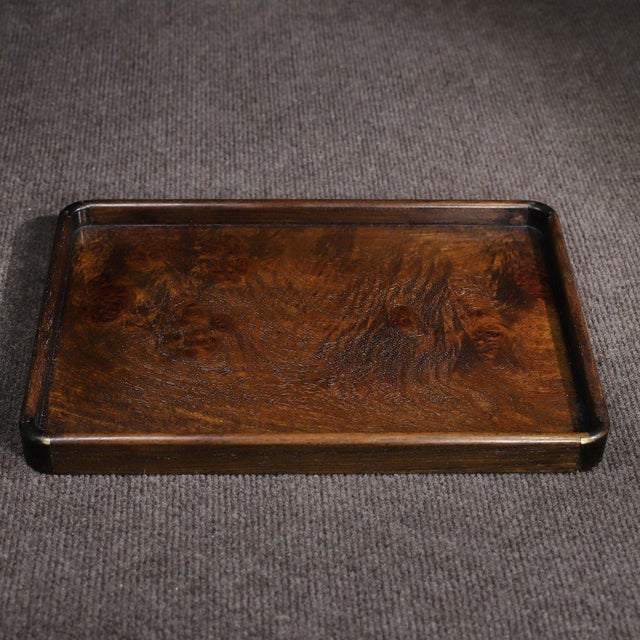 Late 20th Century Huali Rosewood Burl Wood Tray With Brass Corners For Sale - Image 5 of 10