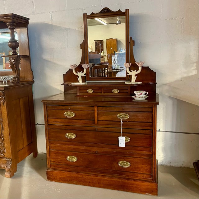 Early 20th Century Mahogany Dressing Chest With Mirror For Sale - Image 11 of 11