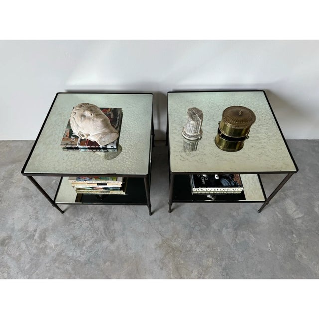 Hollywood Regency Hollywood Regency Two - Tier Bronze & Mirror Glass Top Side - Coffee Tables - A Pair/ Sold For Sale - Image 3 of 12