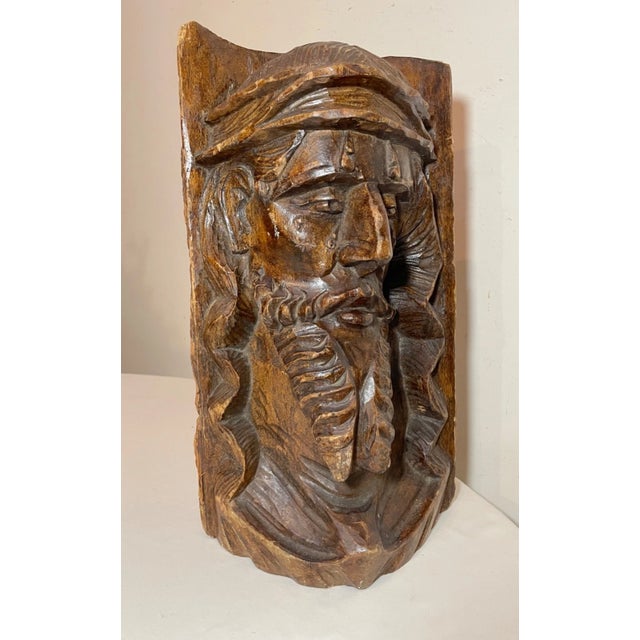 Up for sale is a large antique hand carved religious Folk art bust of Jesus Christ. It's carved with a lovely stylized...