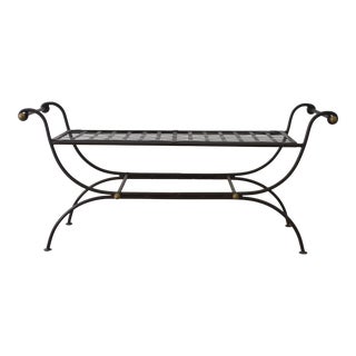 Circa 1950s Hollywood Regency Wrought Iron Bench For Sale
