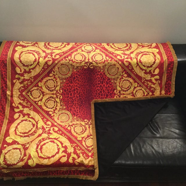 Gianni Versace Baroque Gold Red Velvet Throw Costom Made Large Size With Frindge and Velvet Lining 54 Inch For Sale - Image 10 of 12