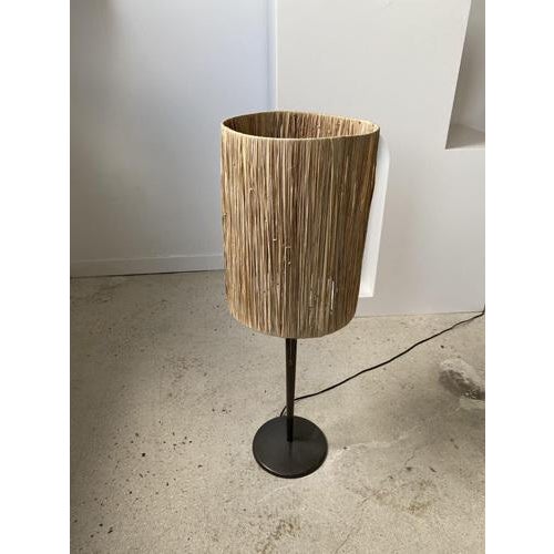 Vintage Metal Lamp with Natural Fiber Lampshade For Sale - Image 5 of 18