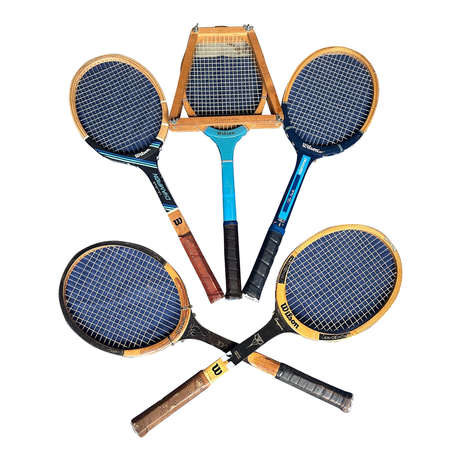 Collection of Vintage Wilson Tennis Rackets With Blue Accents | Chairish
