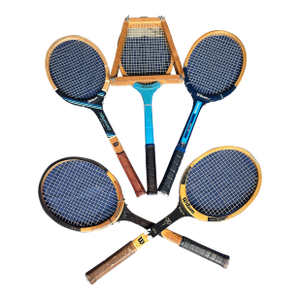 Collection of Vintage Wilson Tennis Rackets With Blue Accents