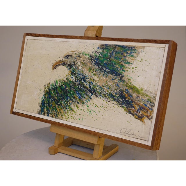1970s Vintage Abstract Green Seagull Impressionist Pointillisim Canvas Painting '75 Beach Chic, Framed For Sale - Image 4 of 6