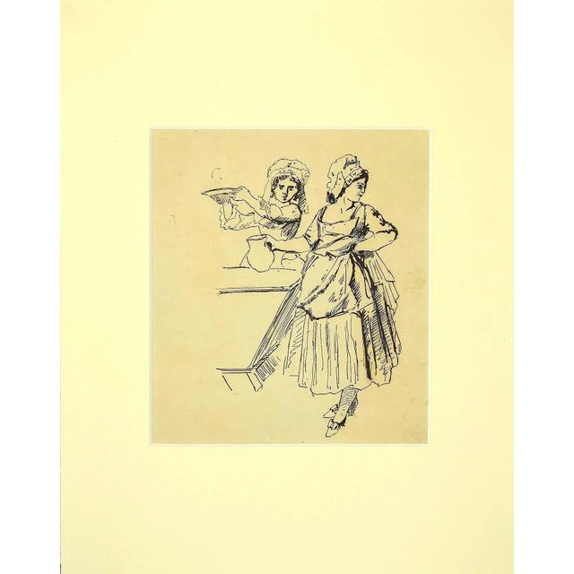 Figure of Women is an original modern artwork realized in France in the 1880s circa. Original Black Pencil Drawing on...