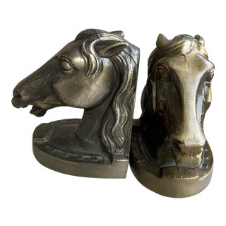 Vintage Cast Metal Horse Head Bookends - a Pair For Sale