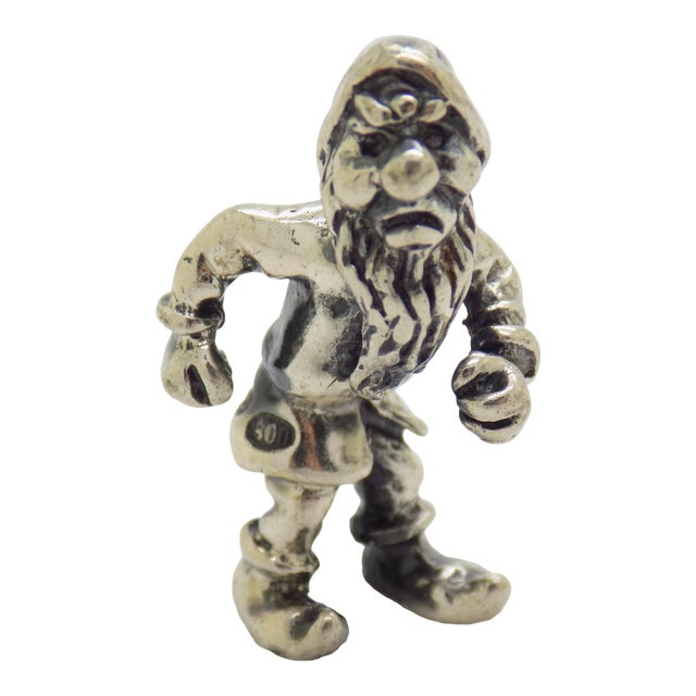 Vintage Italian Handmade Genuine Silver Garden Gnome Dollhouse Miniature Figurine For Sale