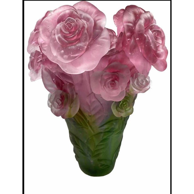 French 1970s Art Glass Vintage Crystal Multi Color Rose Vase, Signed France For Sale - Image 3 of 10