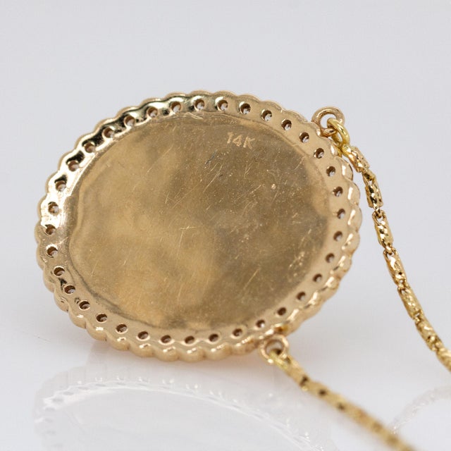 Blue 6.36cts Ethiopian Opal Pendant With Natural Diamonds Halo in 14k Solid Gold For Sale - Image 8 of 8