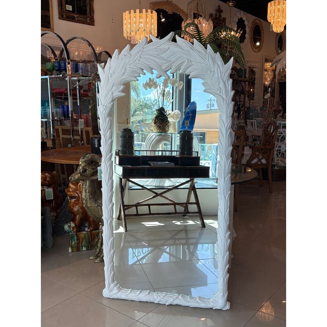 Vintage Newly Lacquered White Roche Style Palm Frond Leaves Leaf Wall Mirror For Sale - Image 9 of 11