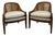 Pair of Vintage Baker Furniture Walnut & Cane Barrel Lounge Chairs For Sale
