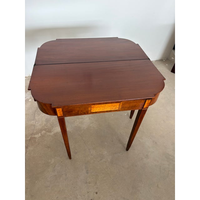 English George III Mahogany Fold Top Demi Lune / Card Table, Mahogany With Birdseye Maple Inlay, Circa 1800 Front Demilune For Sale In Houston - Image 6 of 10