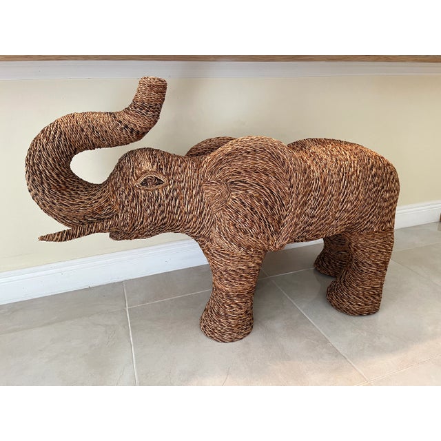 1990s Vintage Wicker Rattan Style Elephant For Sale - Image 5 of 8