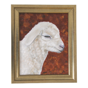 Sheep Lamb Portrait Impresisonism Burnt Orange White Original Oil Painting by Cleo Plowden