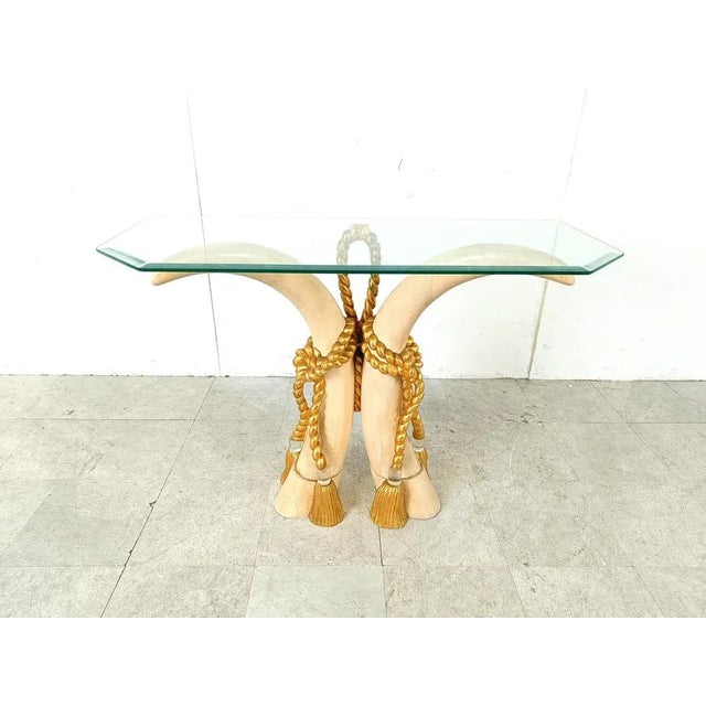 Hollywood Regency Vintage Faux Tusk Console Table, 1980s For Sale - Image 3 of 12