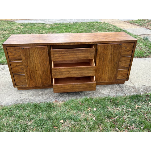 Vintage Drexel Heritage Campaign 9 Drawer Dresser For Sale - Image 10 of 14