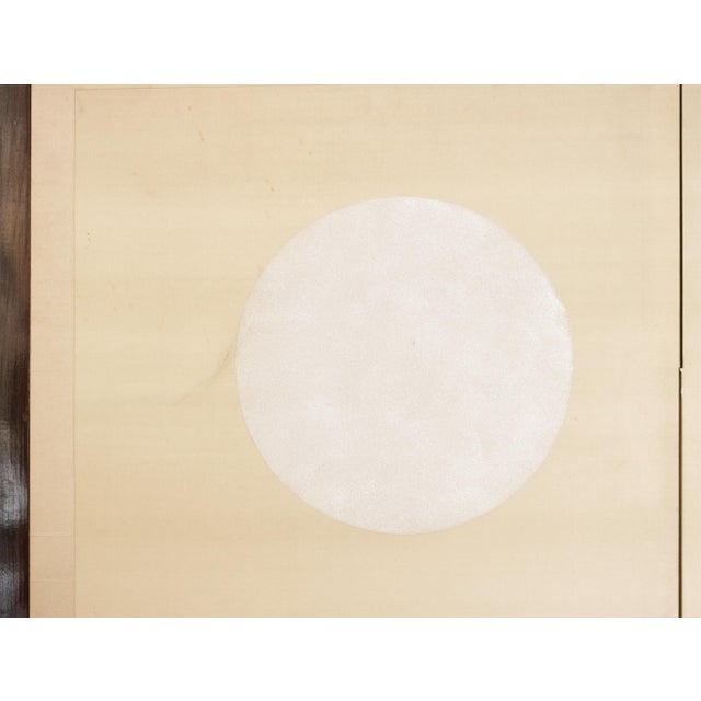 C. 1970s Japanese Style Monochrome Silk Screen "Egrets and Moon" For Sale - Image 4 of 18