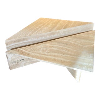 1980s Vintage Post Modern Italian 2 Piece, Split Level Origami Travertine Coffee Table For Sale