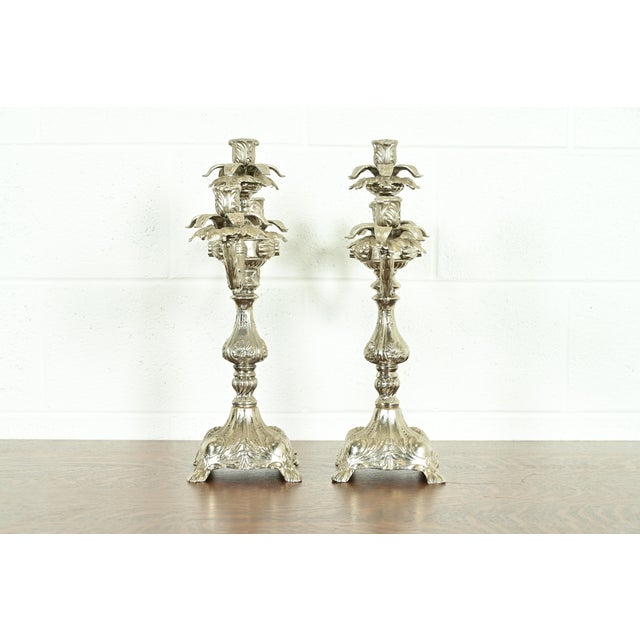 Tiffany & Co. Style Antique Victorian Silverplate Three-Light Candelabras, Pair For Sale - Image 9 of 12