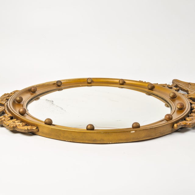 Gold Large Antique Federal Eagle Convex Mirror Giltwood Bullseye Butler Mirror Circa 1920s For Sale - Image 8 of 14