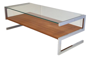 Vintage Coffee Table in Chrome-Plated Steel with Teak Veneer and Glass Top from Belgo Chrome, 1960s