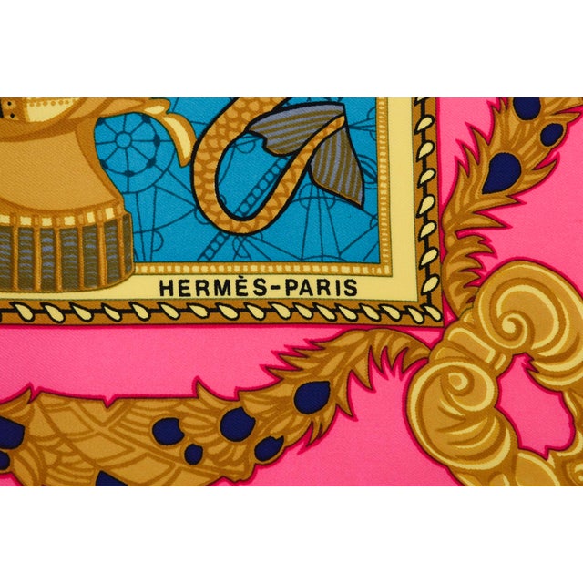 1970s Vintage Silk Hermes Scarf "Les Bissone De Venice" Hot Pink, Turquoise, Gold, Black, Gray, Purple For Sale - Image 9 of 11