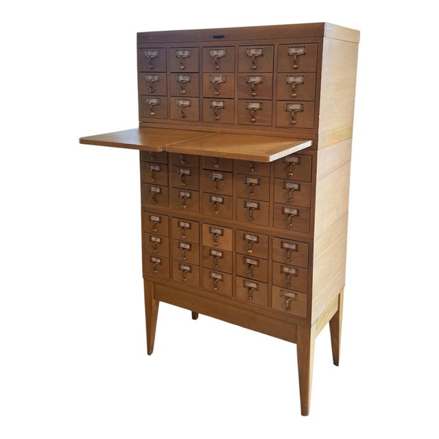 Art Deco Vintage Remington Rand Library Bureau 45-Drawer Card Catalog Cabinet on Raised Leg Base For Sale - Image 3 of 6
