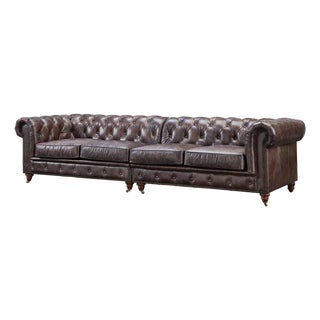 Century Chesterfield Sofa - Dark Brown Leather - 118" For Sale