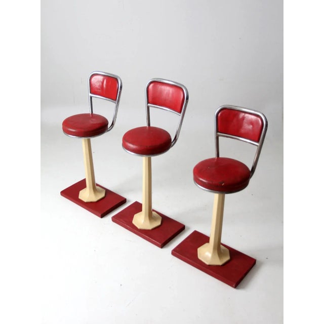Red Antique Soda Fountain Counter Stools Set of 3 For Sale - Image 8 of 13