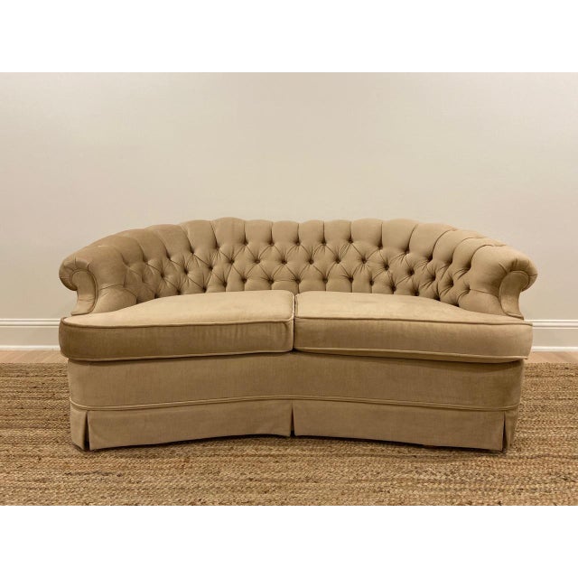 1960s Vintage Broyhill Tufted Champagne Velvet Chesterfield Sofa Chairish