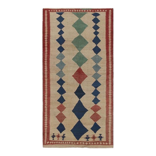 Vintage Shahsavan Persian Kilim in Beige With Diamond Pattern by Rug & Kilim