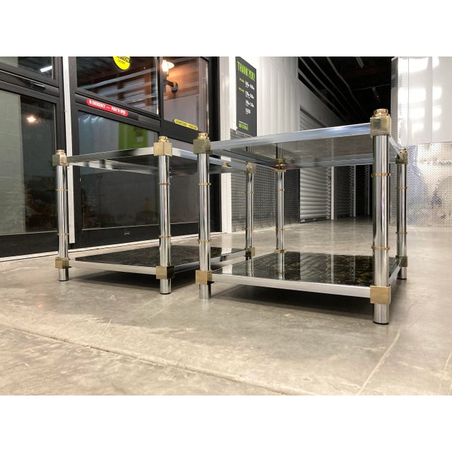 Modern Chrome Brass & Tiered Glass End Tables Manner of Mastercraft For Sale - Image 13 of 13