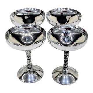 Vintage Plator Spain Silver-Plated Champagne Coupes With Grape Vine Twist Stems - Set of 4 For Sale